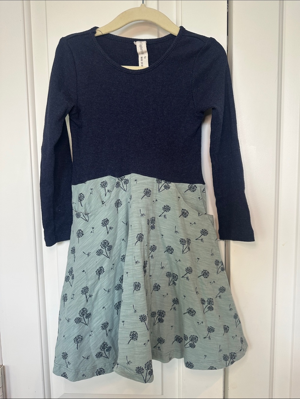 Girls' Navy Top with Sage Floral Skirt Casual Dress